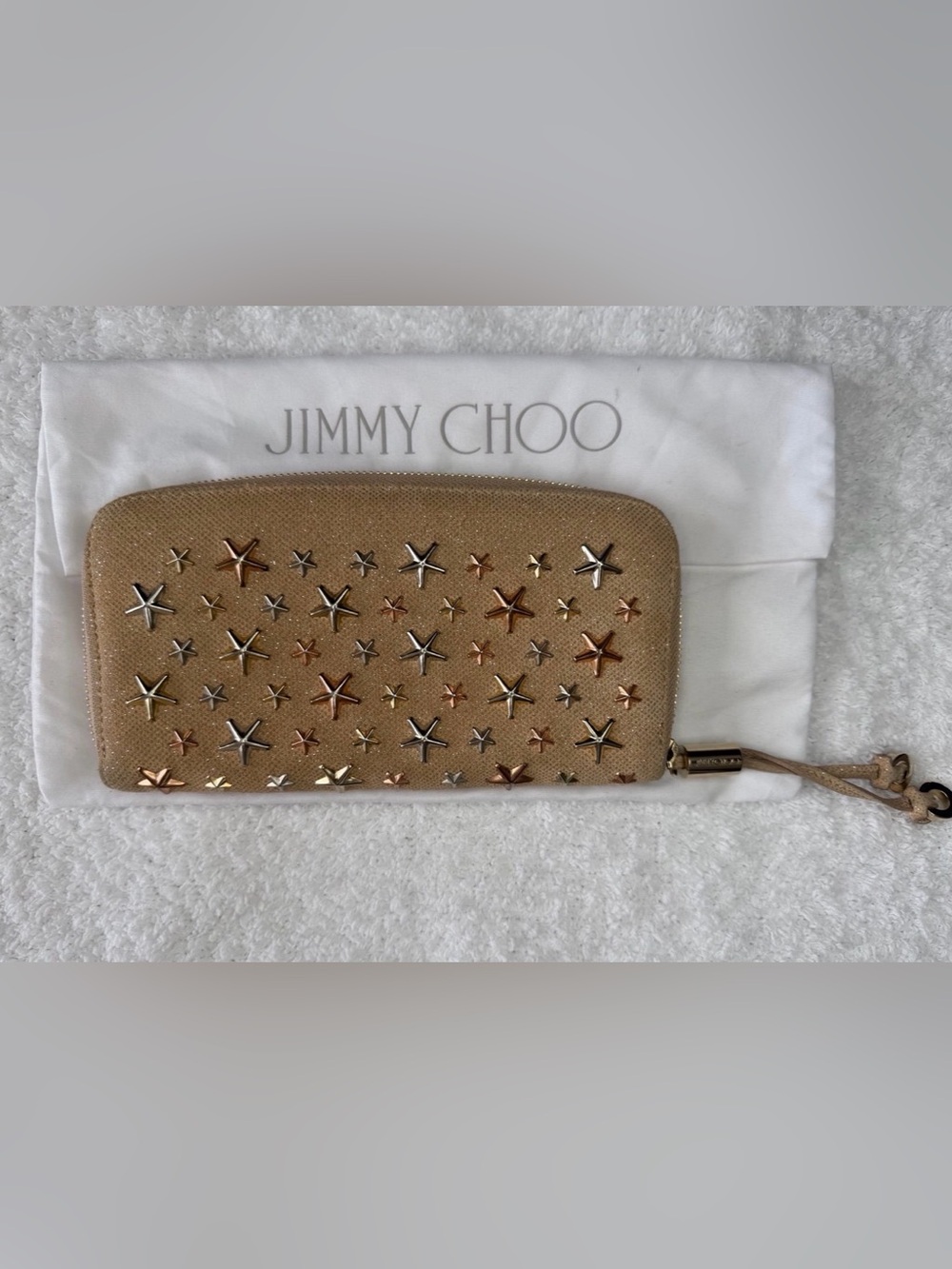 Jimmy Choo Metallic Gold Star-Stud Zip-Around Wallet